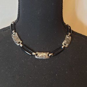 NWT Napier Silver Toned and Black Chain Link Necklace